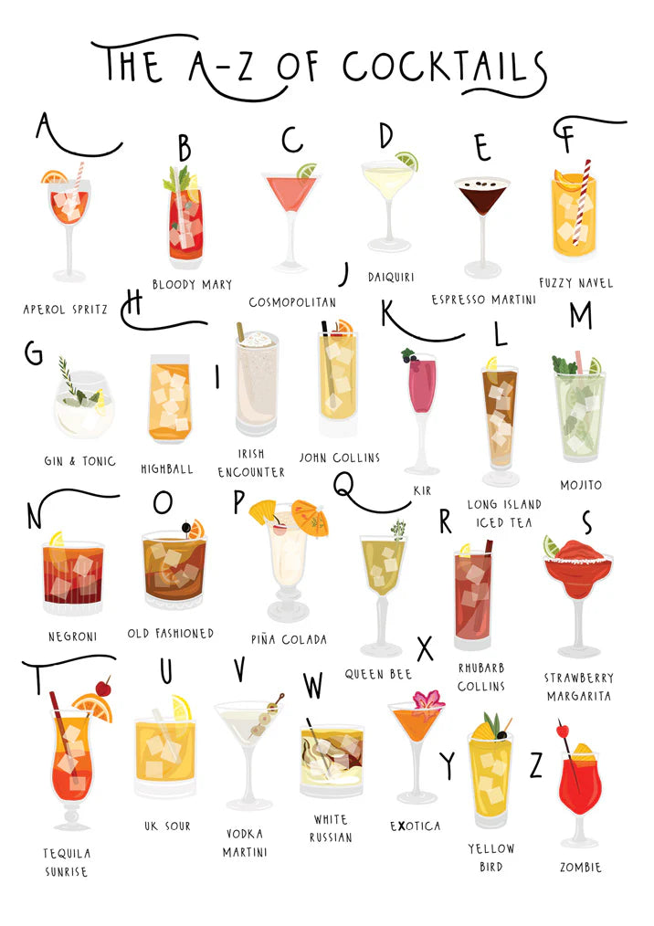 A-Z of Cocktails Greetings Card