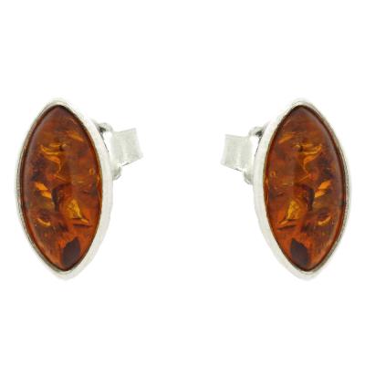 Nova Silver Cognac Amber Marquise Stud Earrings