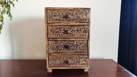 Handcarved Elephant Small Chest of Drawers