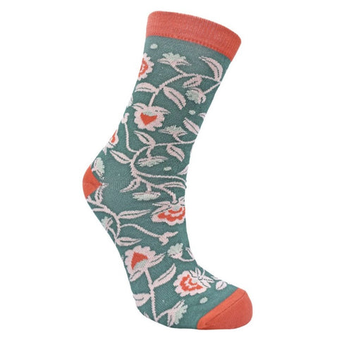 Green Floral Bamboo Socks, Uk Size 3-7, Fair Trade, Code GFM