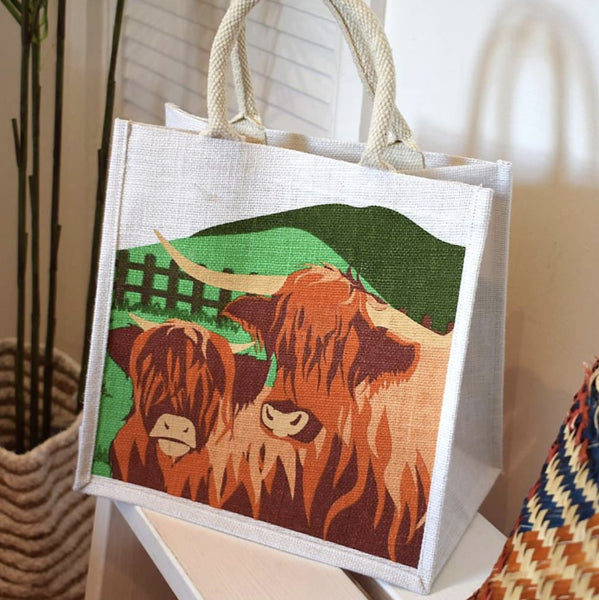 Highland Cattle Jute Shopper Bag