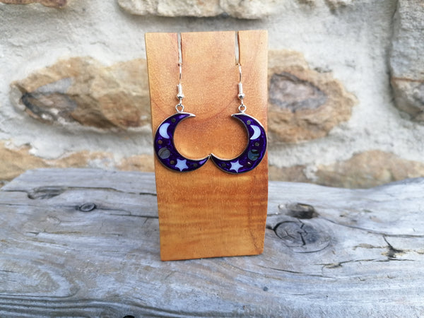 Large Cosmic Crescent Moon Earrings