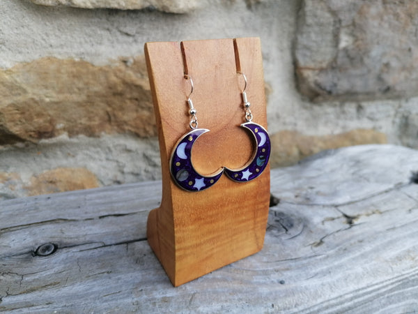 Large Cosmic Crescent Moon Earrings