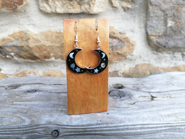 Large Cosmic Crescent Moon Earrings