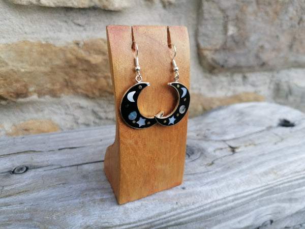 Large Cosmic Crescent Moon Earrings