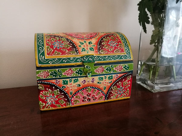 Hand Painted Green and Orange Box Chest