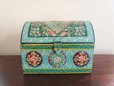 Hand Painted Turquoise Box Chest