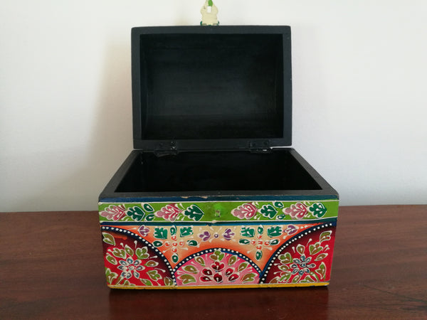 Hand Painted Green and Orange Box Chest