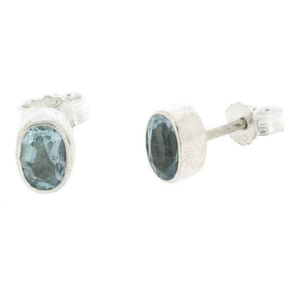 Nova Silver Blue Faceted Topaz Oval Stud Earrings 4mm