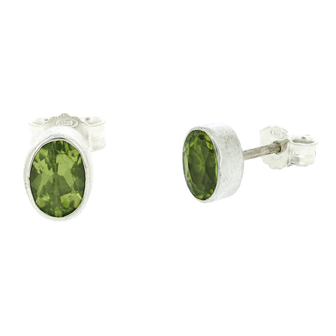 Nova Silver Green Faceted Peridot Oval Stud Earrings 4mm