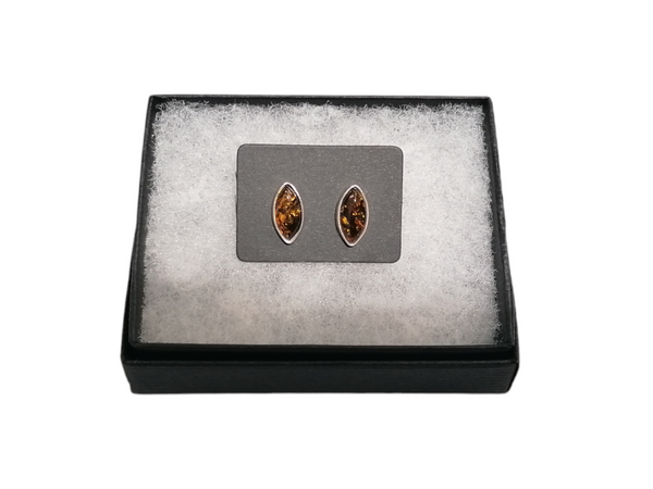 Nova Silver Green Amber Marquise Stud Earrings