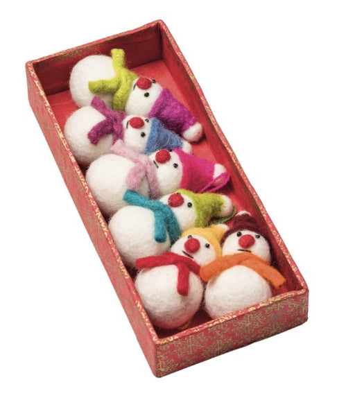 Mini Felt Snowmen Hanging Tree Decorations Box of 6