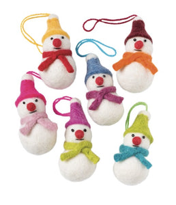 Mini Felt Snowmen Hanging Tree Decorations Box of 6