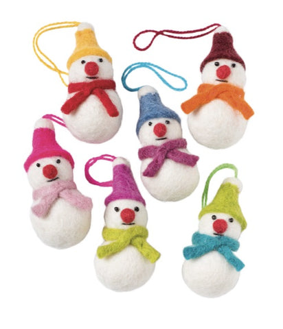 Mini Felt Snowmen Hanging Tree Decorations Box of 6