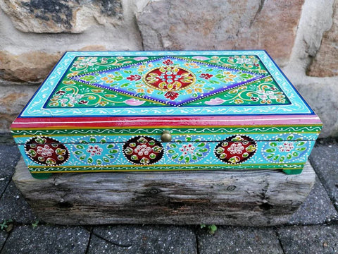 Hand Painted Turquoise Lidded Box