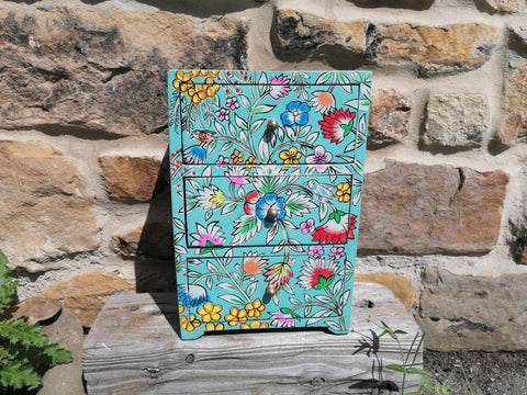 Hand Painted 3 Drawer Turquoise Chest