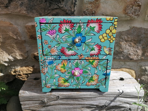 Hand Painted 2 Drawer Turquoise Chest