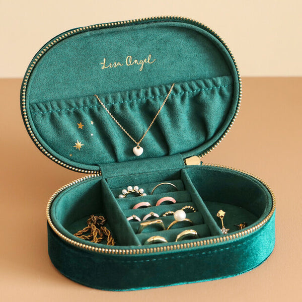 Teal Starry Night Printed Velvet Travel Jewellery Case