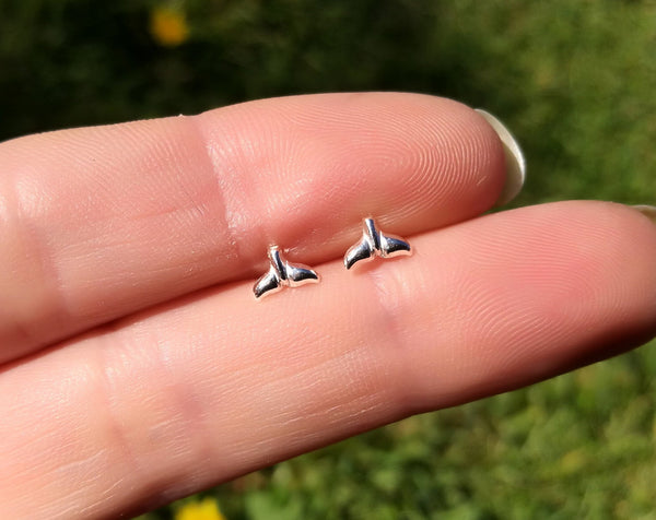 Whale Tail Sterling Silver Stud Earrings