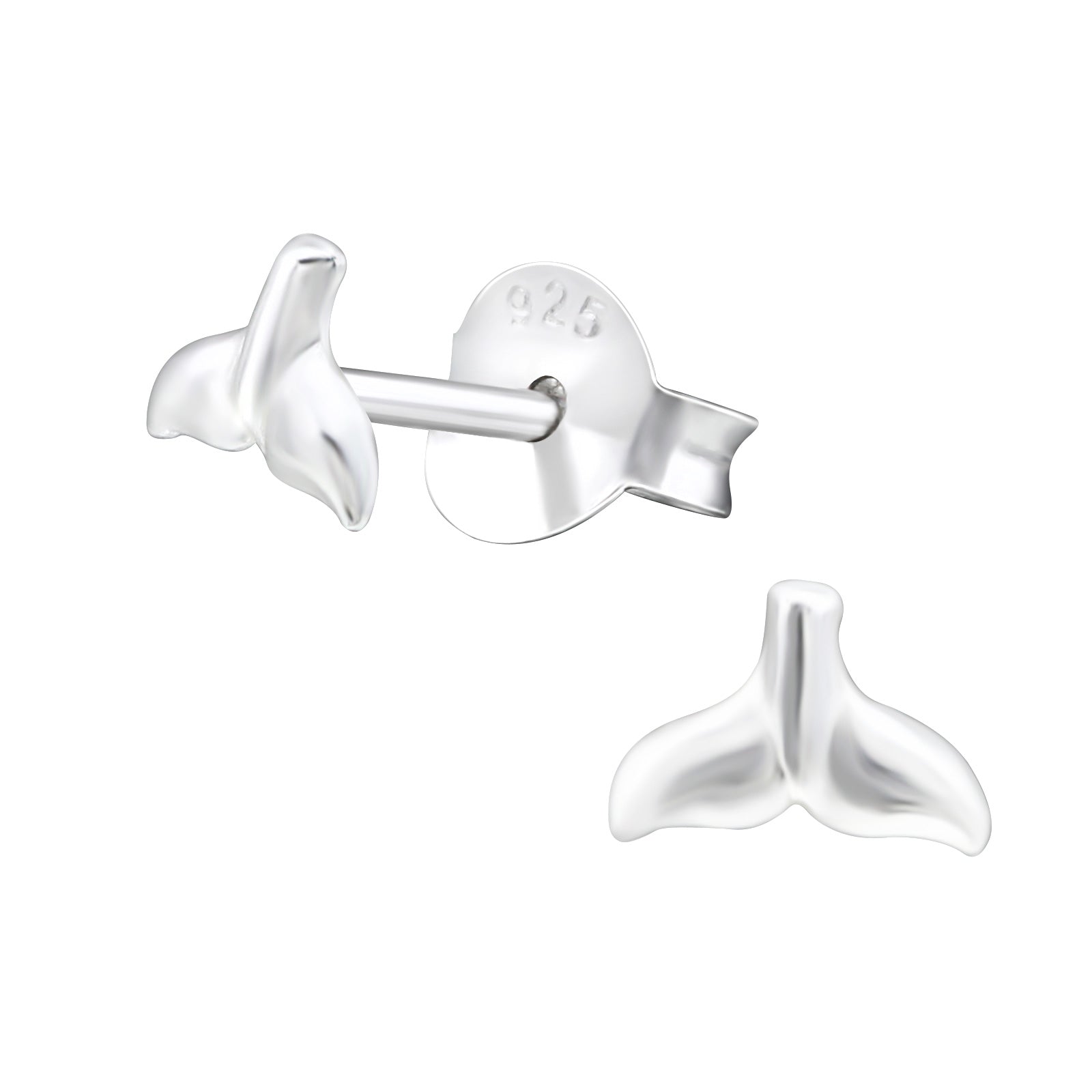 Whale Tail Sterling Silver Stud Earrings