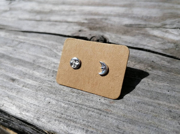 Sun Moon Sterling Silver Stud Earrings